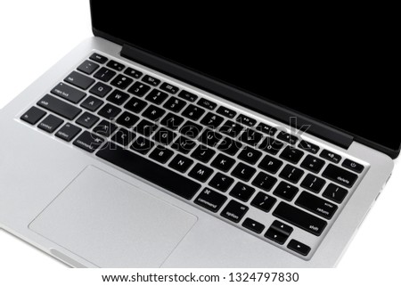 Modern laptop computer mockup isolated on white background.