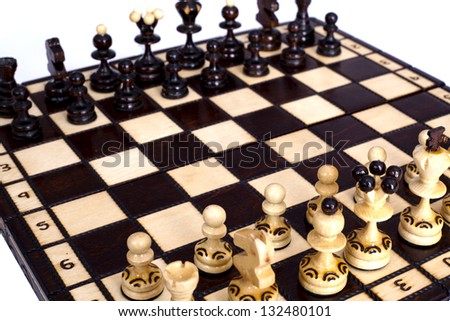 Chess board with figures during chess play