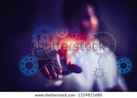 Businessman pointing finger concept soft focus background - Image