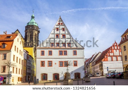 Historical market and church of Pirna, Germany 