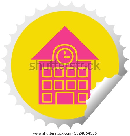 circular peeling sticker cartoon of a town house