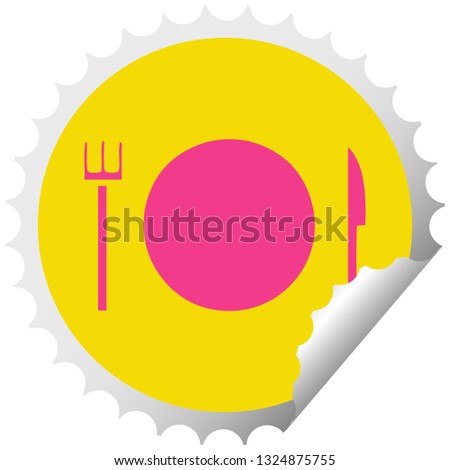 circular peeling sticker cartoon of a plate and cutlery
