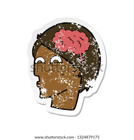 retro distressed sticker of a cartoon head with brain symbol