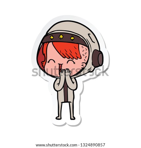 sticker of a giggling cartoon space girl