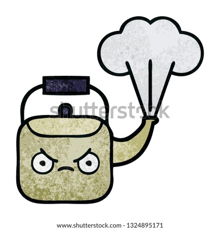 retro grunge texture cartoon of a steaming kettle