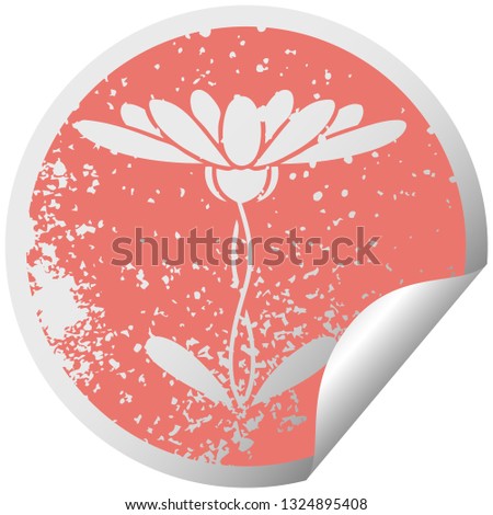distressed circular peeling sticker symbol of a flower