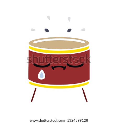 flat color retro cartoon of a crying drum