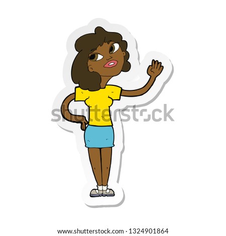sticker of a cartoon woman waving 