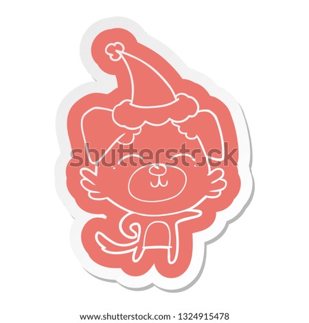 quirky cartoon  sticker of a dog pointing wearing santa hat