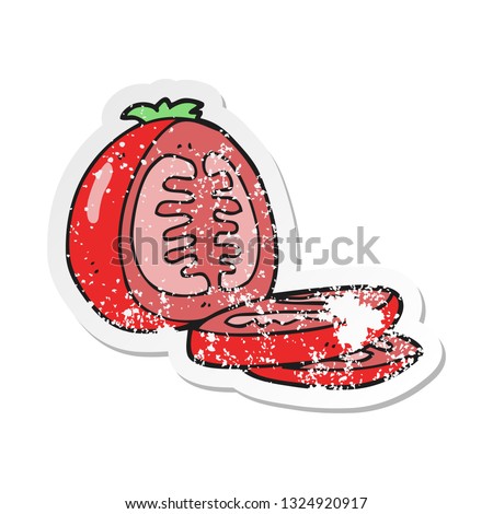 retro distressed sticker of a cartoon sliced tomato