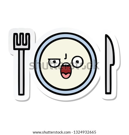 sticker of a cute cartoon dinner plate