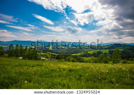 Carpathian valley in the village of Yablunitsa Royalty-Free Stock Photo #1324955024
