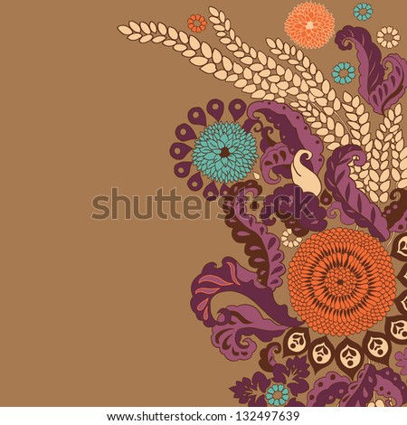 Summer Autumn Flowers Wheat card.Floral background,spring theme, greeting card. Template design can be used for packaging,invitations,Thanksgiving Day decoration,Birthday, bag template,cup and etc.