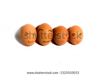 4 brown eggs with some expression set in white background