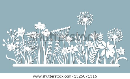 Echinacea, chamomile, schefler, noble hepatica, zephyrantes, stokesia. Vector illustration. paper flower, stickers. Laser cut. template for laser cutting and Plotter. Vector illustration. Pat Royalty-Free Stock Photo #1325071316