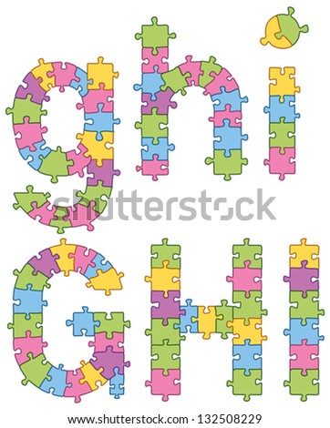 Vector set of puzzle jigsaw letters. All puzzle jigsaw has editable contour, so you can easily change the size of it