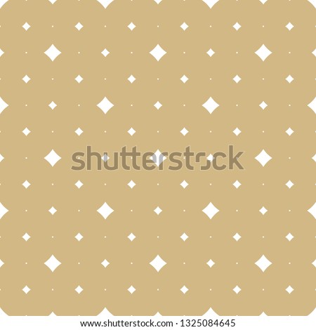 Golden vector seamless pattern with small diamond shapes, stars, rhombuses, tiny dots. Abstract gold and white geometric texture. Subtle minimal repeat background. Luxury design for decoration, covers