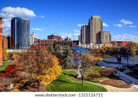Downtown Grand Rapids Michigan in the fall Royalty-Free Stock Photo #1325126711