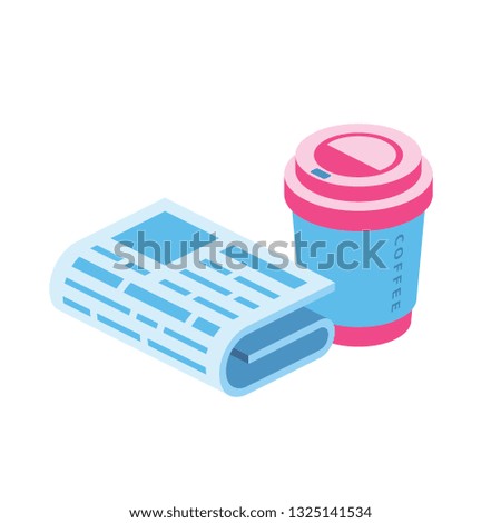 News coffee time 3d vector icon isometric pink and blue color minimalism illustrate