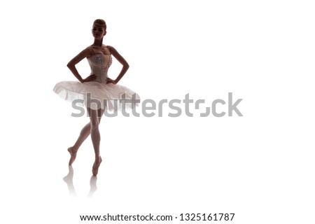 woman ballerina in white pack posing on white background
photo made in the style of "low key"