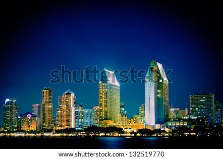 Night view of  San Diego skyline
