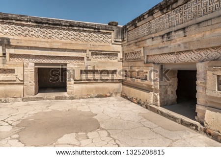 Mitla, old Zapotec tribe ruins found in Oaxaca, Mexico
Stone palace with intricate fretwork found in the archeological site of Mitla