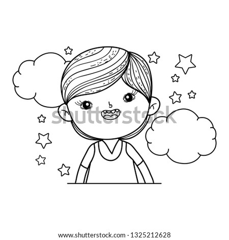 little boy with clouds and stars