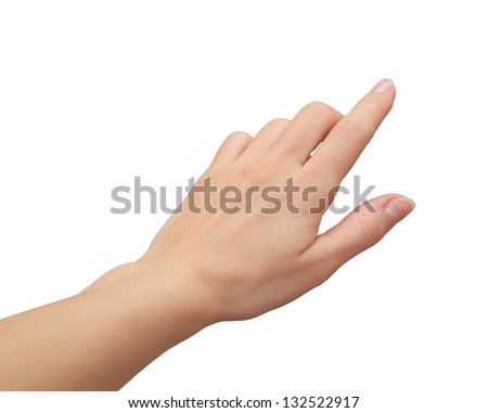Female hand clicking, touching virtual screen isolated on white background Royalty-Free Stock Photo #132522917