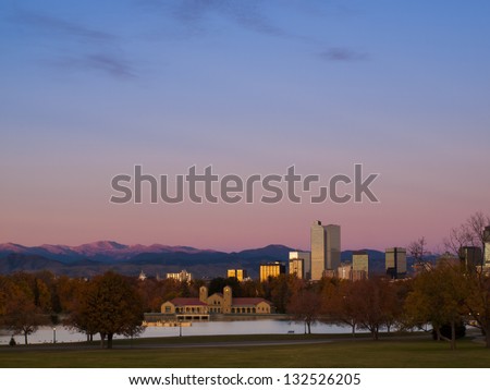 Sunrise over downtown Denver in late Autumn.