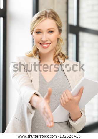 picture of woman with an open hand ready for handshake
