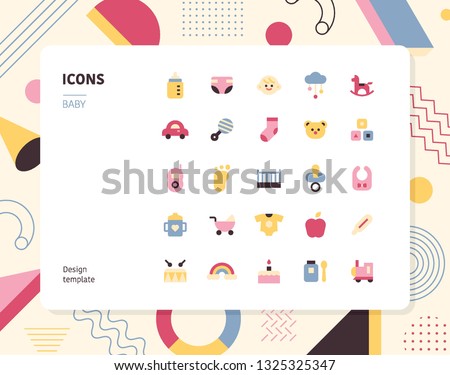 Simple color baby icon set. Pattern background layout flat design style minimal vector illustration