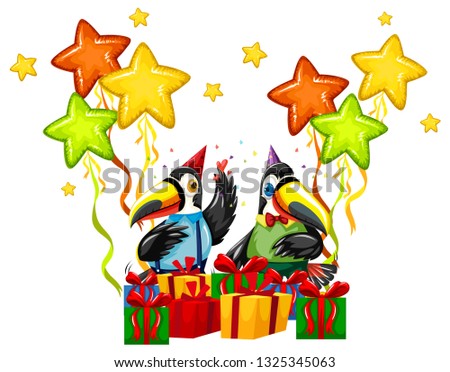 Toucan celebrate a birthday illustration