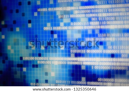 blue binary code computer language background. computer data, big data, iot, communication concepts. numbers on blue random pixel block led monitor panel.