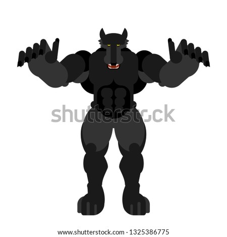 Werewolf isolated. Big black wolf man. Scary beast predator monster. Vector
