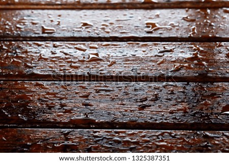 Droplet of water on wood and sunlight after rain, high durable material for using long lasting material furniture for safety and save money, with space for write wording