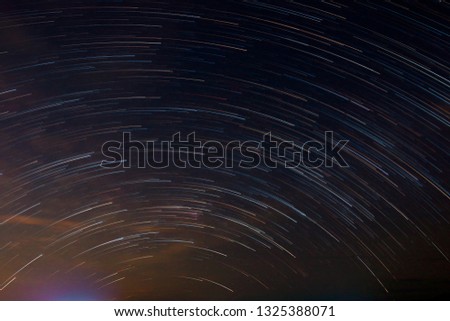 Star tail as light line on night sky by star stax from multi shooting picture