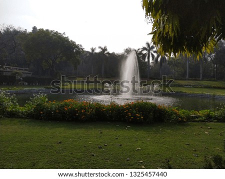Water Fountain in fresh pool in garden 