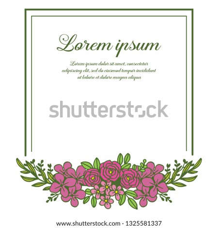 Vector illustration red and pink flower frame with greeting card romantic hand drawn