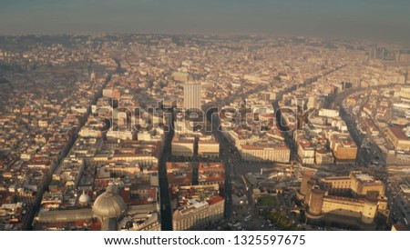 Aerial shot of the city of Naples, view to north from via Medina street. Italy