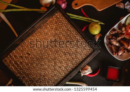 Restuarant  menu wa put together with  seasoning and cooking material for preparation of Thai food .