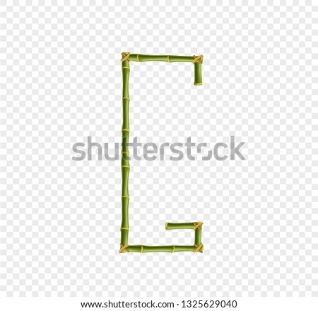 Vector bamboo alphabet. Capital letter G made of realistic green bamboo sticks poles isolated on transparent background. Abc concept for creating words, text, advertising, message.