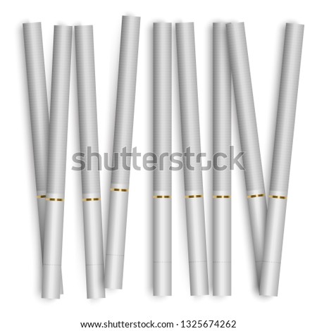 Set of realistic cigarettes, Addiction is Dangerous Vector illustration of smoke concept on white background