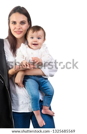 Loving mother and her baby girl isolated on white background 