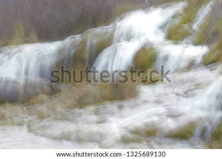 Tribute to Ernst Hass, Tribute to Monet, Impressionist photography at low speed, photographic sweep of the waterfalls of the natural park of the lagunas de ruidera, Ciudad Real, Castilla La Mancha, 