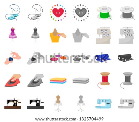 Atelier and equipment cartoon,monochrom icons in set collection for design. Sewing of outer clothing vector symbol stock web illustration.