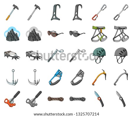 Mountaineering and climbing cartoon,monochrom icons in set collection for design. Equipment and accessories vector symbol stock web illustration.