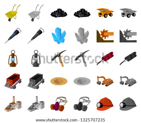Mining industry cartoon,monochrom icons in set collection for design. Equipment and tools vector symbol stock web illustration.