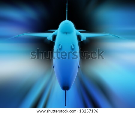 Computer 3D render of fighter jet. Motion blur and abstract background