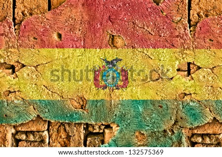 Grunge Flag of  Bolivia (state) on old wall background.