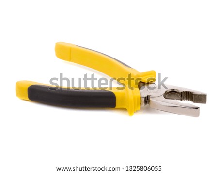 Photo of yellow and black pliers isolated on white background